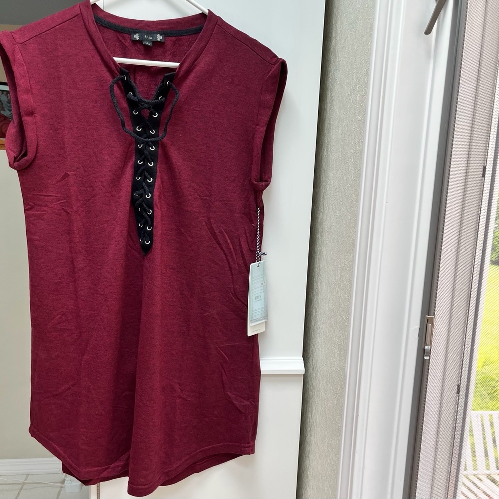 Lot of 2 Iris Knit Tunic Tank Tops - Maroon & Beige - Size L - NWT